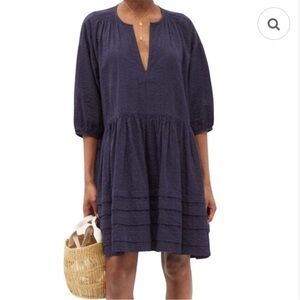 Wiggy Kit Painters Dropped-Waist Cotton-Seersucker Dress Navy Women's XS